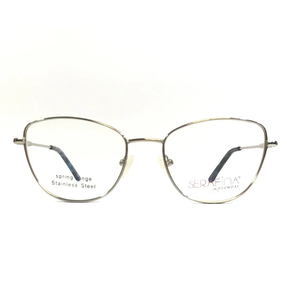 Serafina Eyeglasses Frames EMERSON SILVER Cat Eye Wire Rim 52-19-140